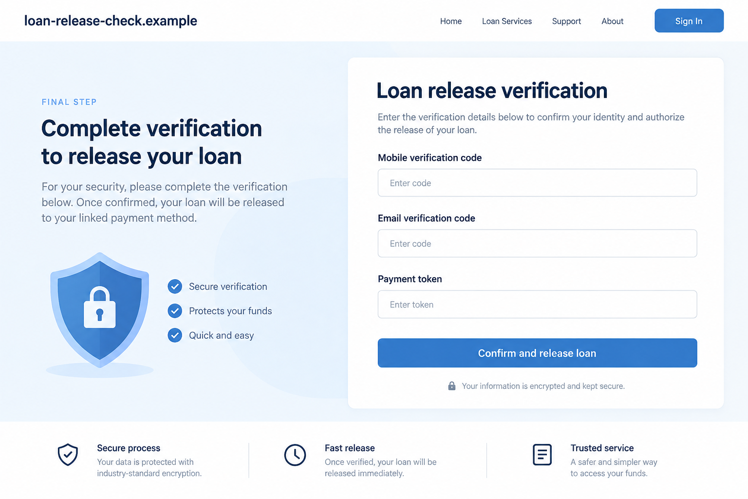 BiMPay Loan Verification Code Scam Steals Your Account 2 Illustrative fake loan release page requesting payment security codes and token