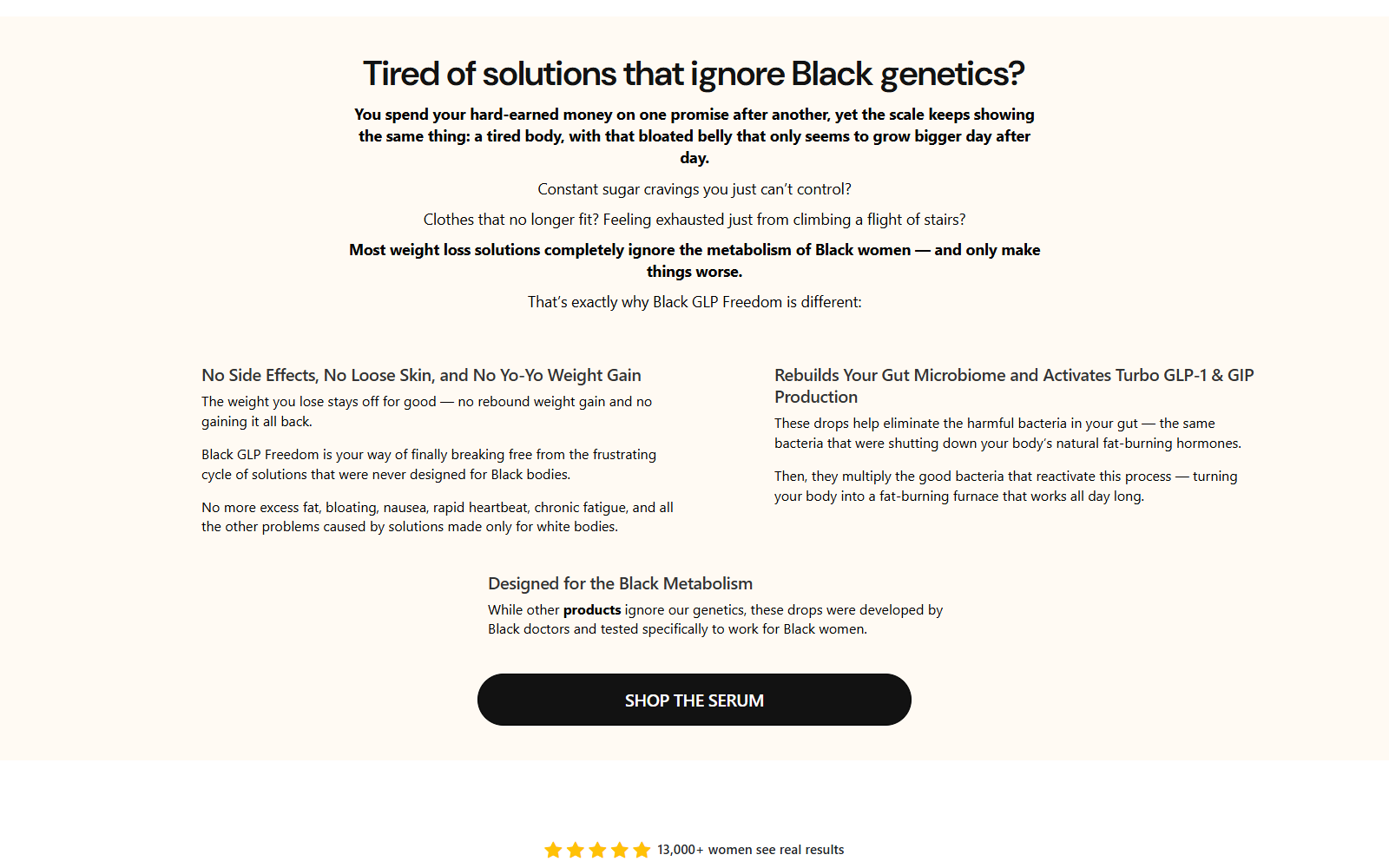 Black GLP Freedom page claiming the supplement is designed for Black metabolism and genetics