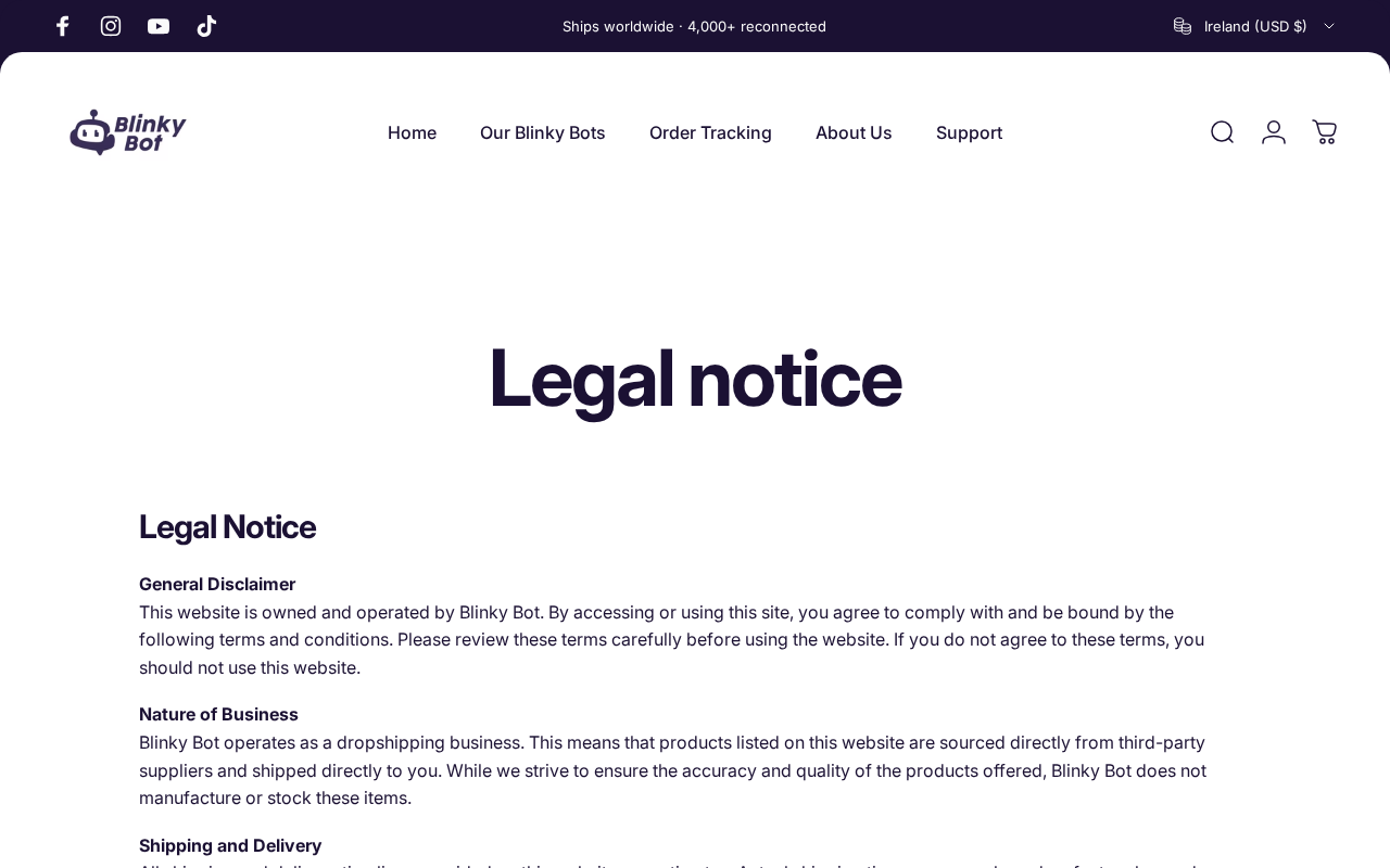 Blinky Bot legal notice describing its dropshipping business