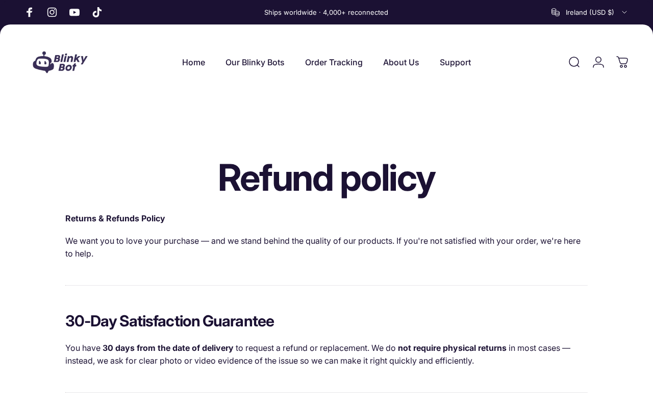 Blinky Bot refund policy showing its 30-day satisfaction language