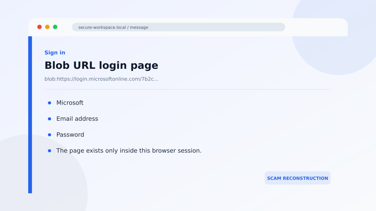 Blob URL Phishing Builds Fake Login Pages in Your Browser 2 Blob URL login page used in the Blob URL Phishing Builds Fake Login Pages in Your Browser investigation