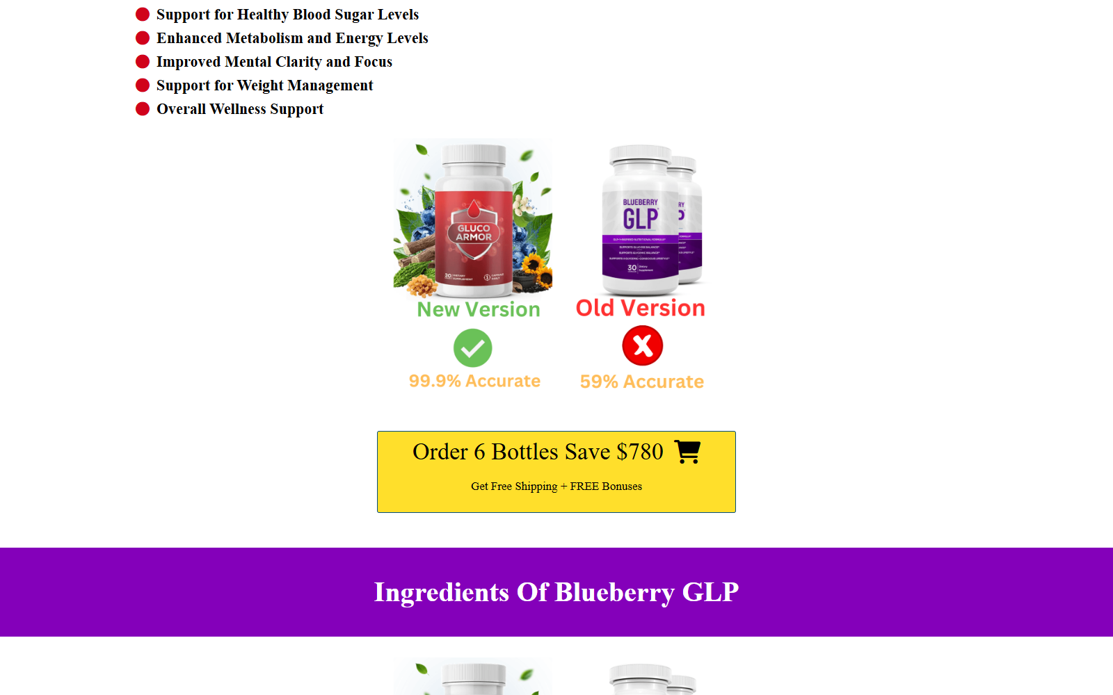 Blueberry GLP Review: Fake or Real? Claims Exposed 2 Blueberry GLP sales section promoting six bottles and $780 claimed savings