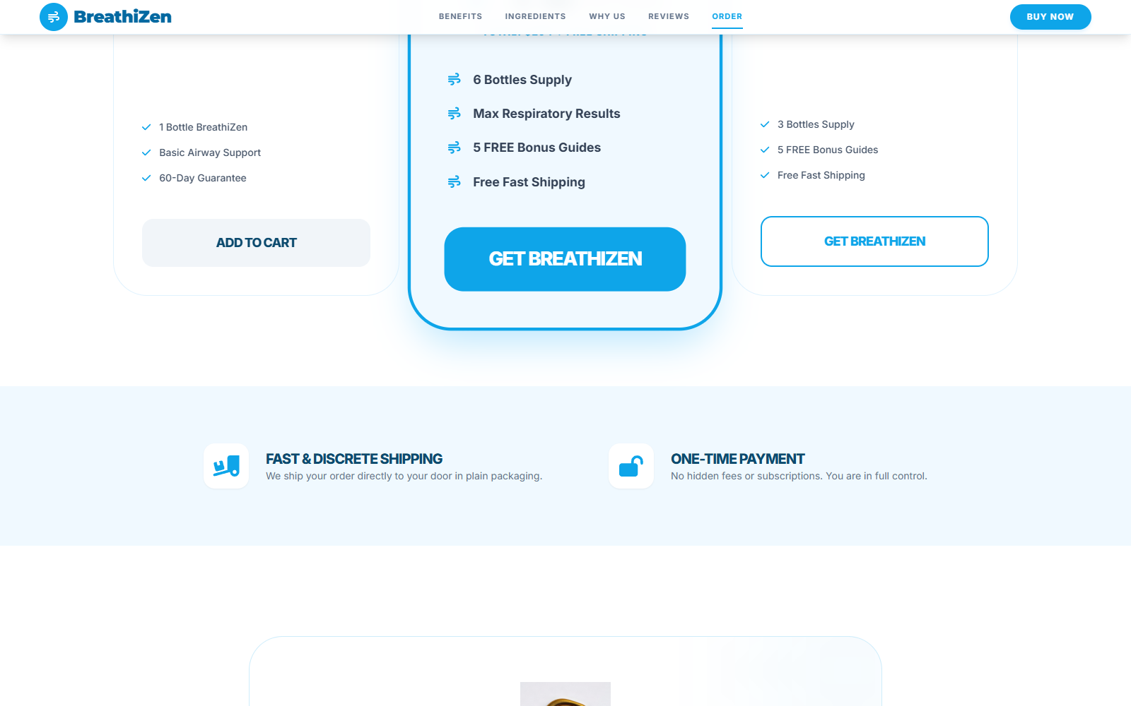 BreathiZen Review: Fake or Real? Site Conflicts 2 BreathiZen order section stating one-time payment and no hidden subscriptions