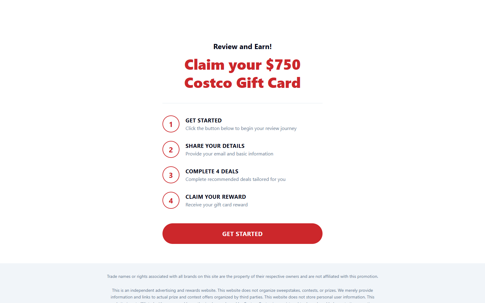 BulkSaved page promising a $750 Costco gift card after four steps