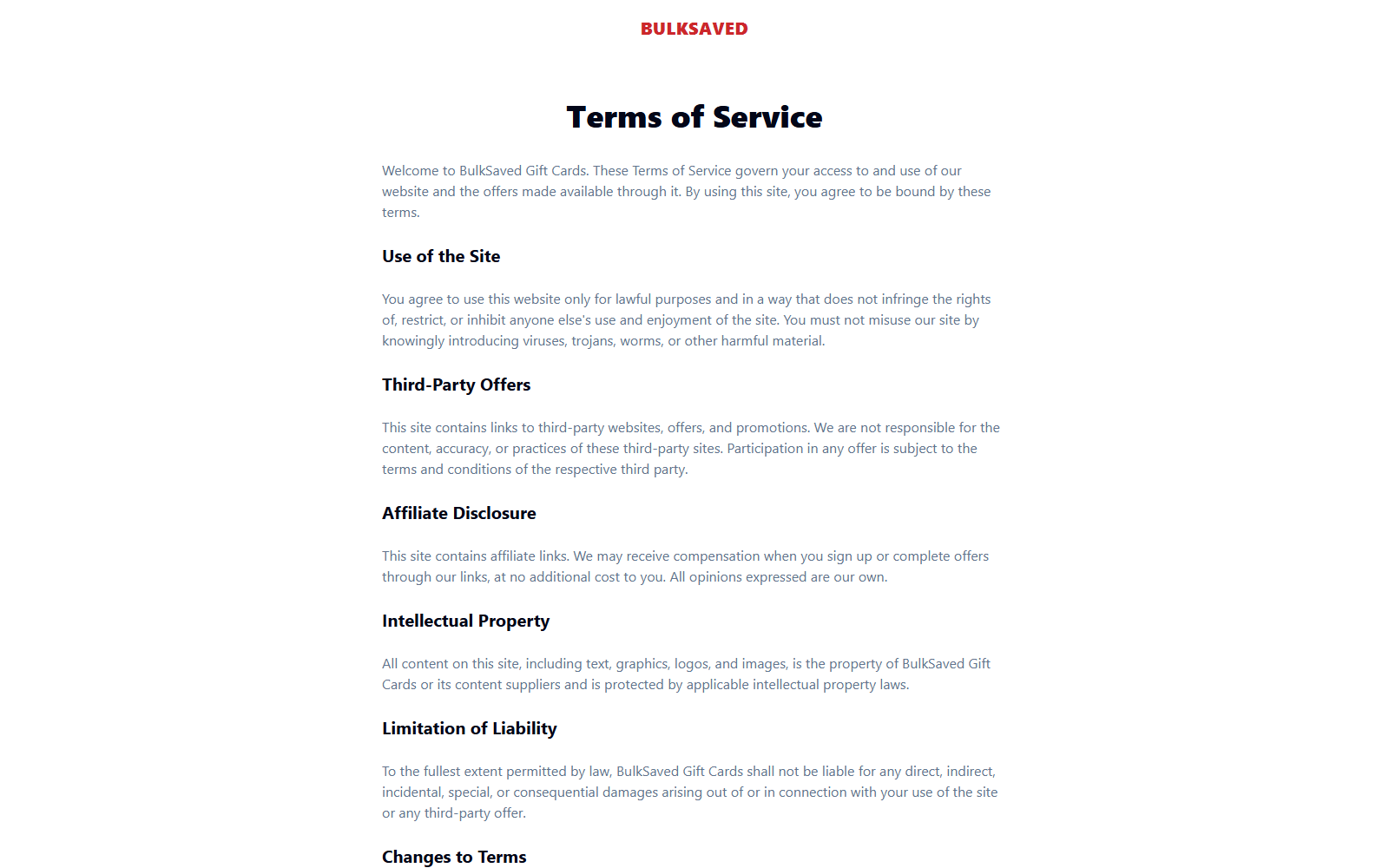 BulkSaved terms describing third-party offers and affiliate compensation