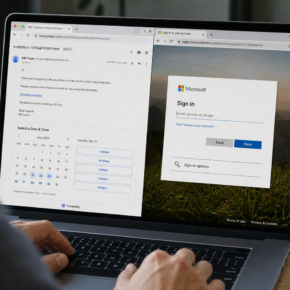 Realistic reconstruction of a Calendly job interview invitation leading to a phishing login