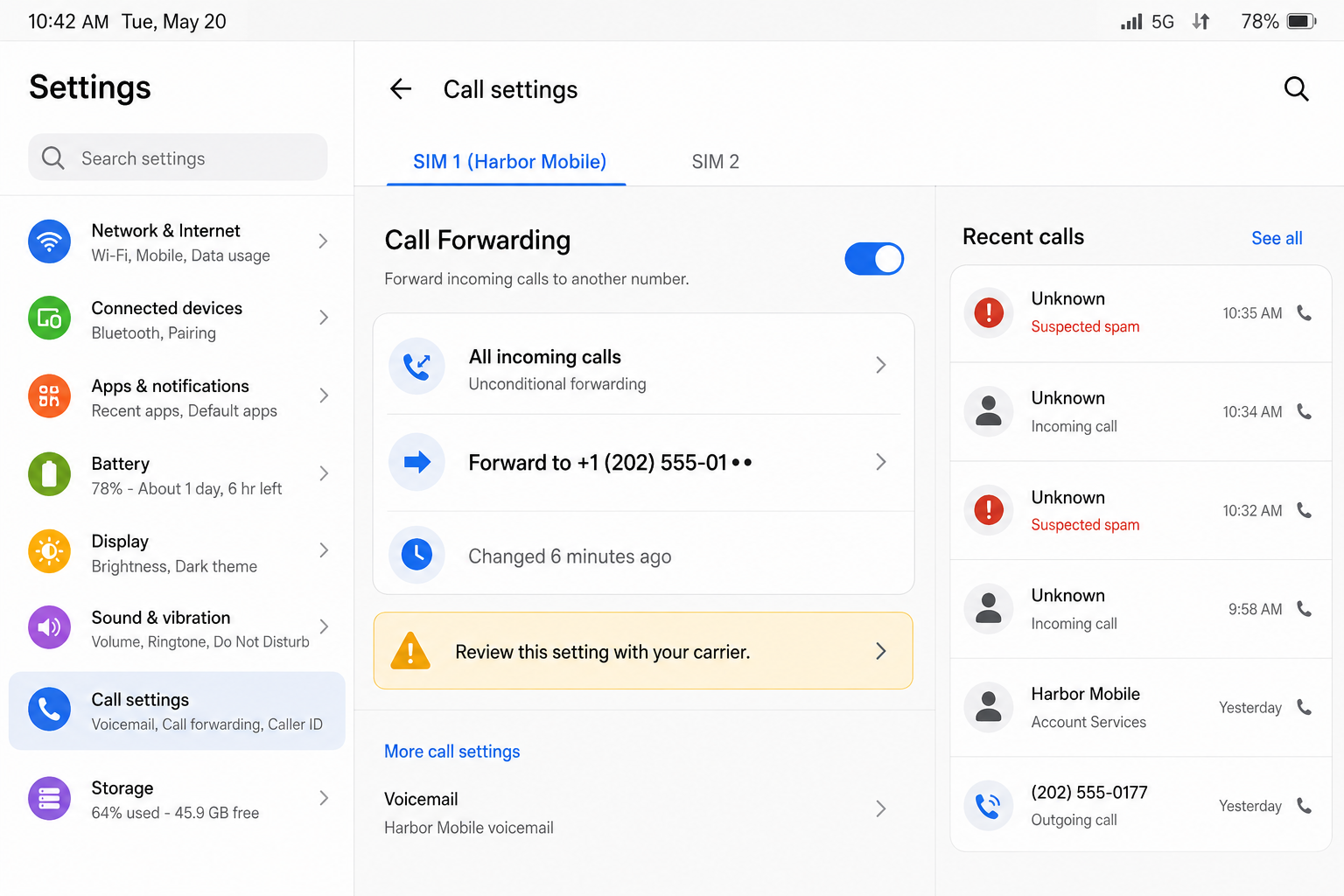 Call Forwarding Code Scam Hijacks Incoming Calls 1 Call forwarding code scam shown in fictional mobile settings