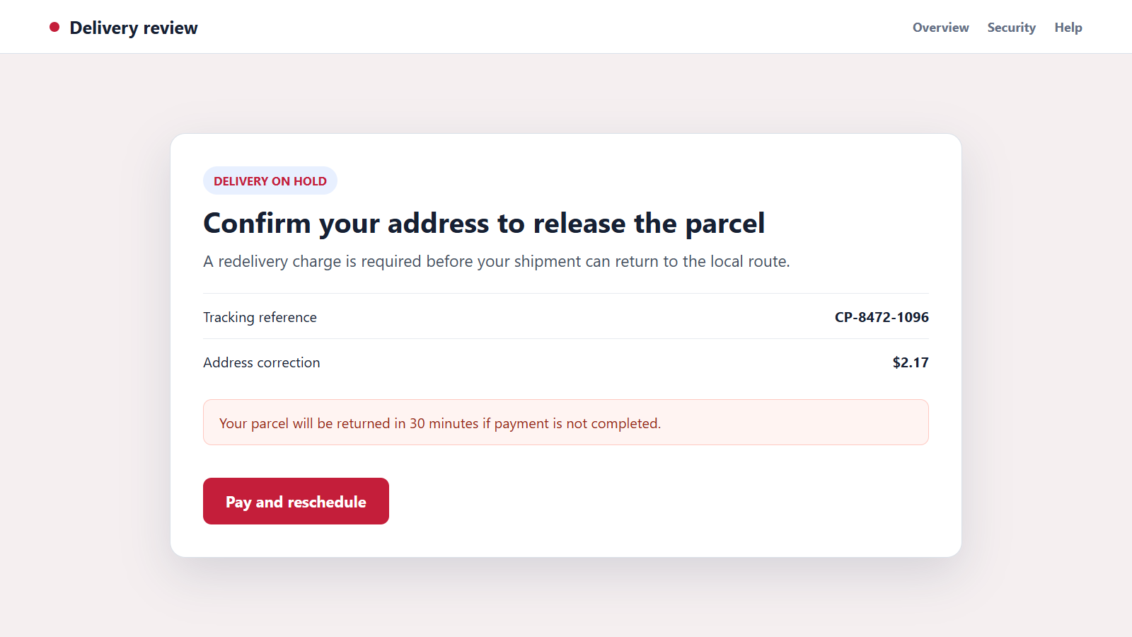 Canada Post Scam Calls: How Fake Package Alerts Steal Money and Identity 2 Reconstructed fake Canada Post redelivery page demanding a small address fee
