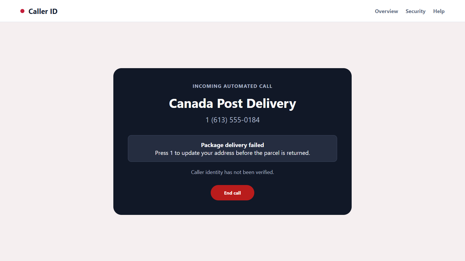 Canada Post Scam Calls: How Fake Package Alerts Steal Money and Identity 1 Reconstructed Canada Post scam robocall claiming a package delivery failed