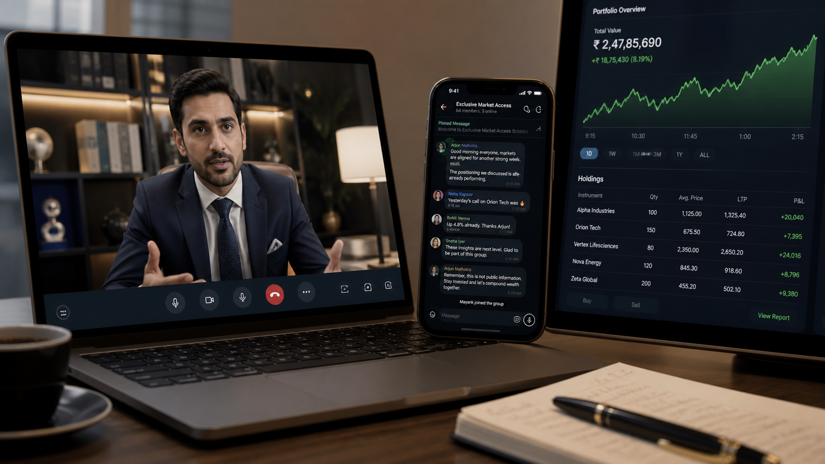 Realistic reconstruction of a fake capital markets adviser promoting an exclusive investment group