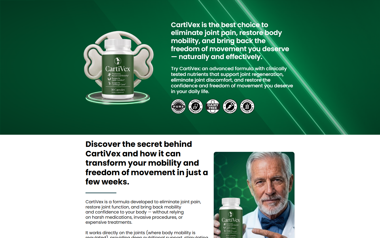Cartivex Review: Fake or Real? Investigation 1 Cartivex sales page promoting joint regeneration and improved mobility