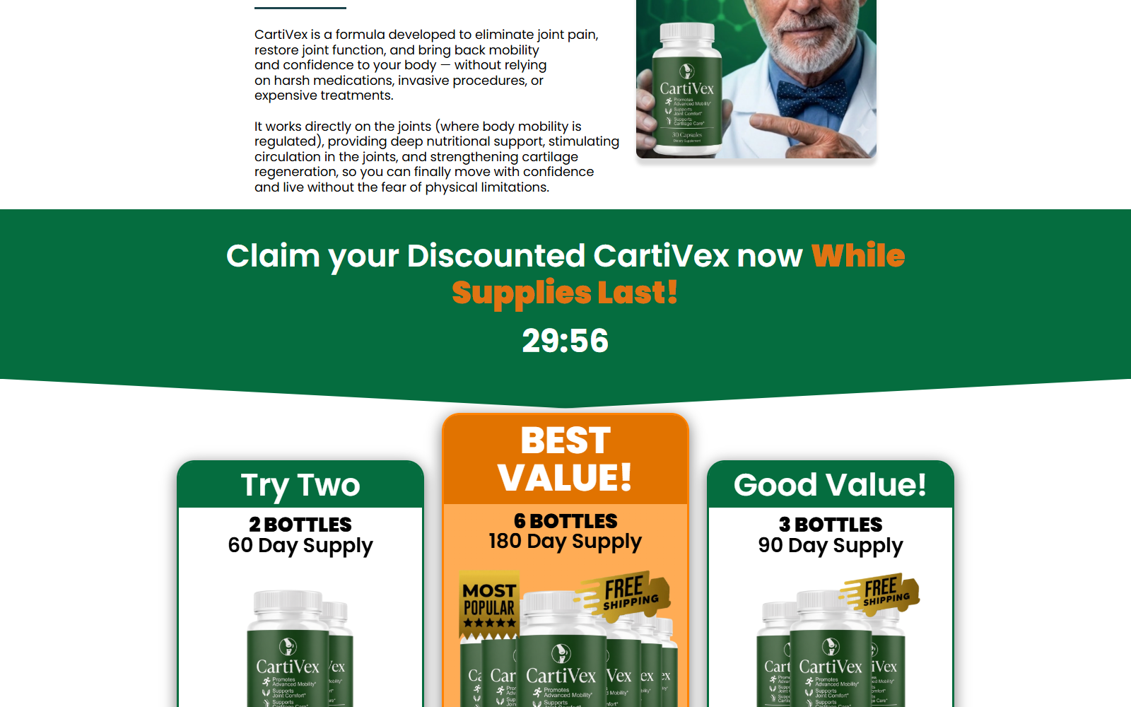 Cartivex Review: Fake or Real? Investigation 2 Cartivex pricing section with two, three, and six bottle bundles