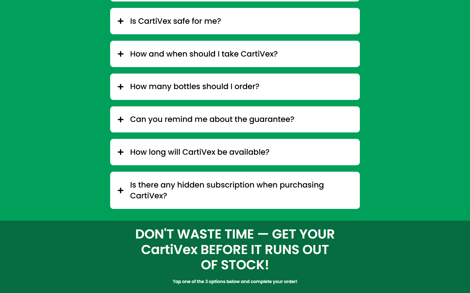 Cartivex Review: Fake or Real? Investigation 3 Cartivex FAQ asking whether the purchase includes a hidden subscription