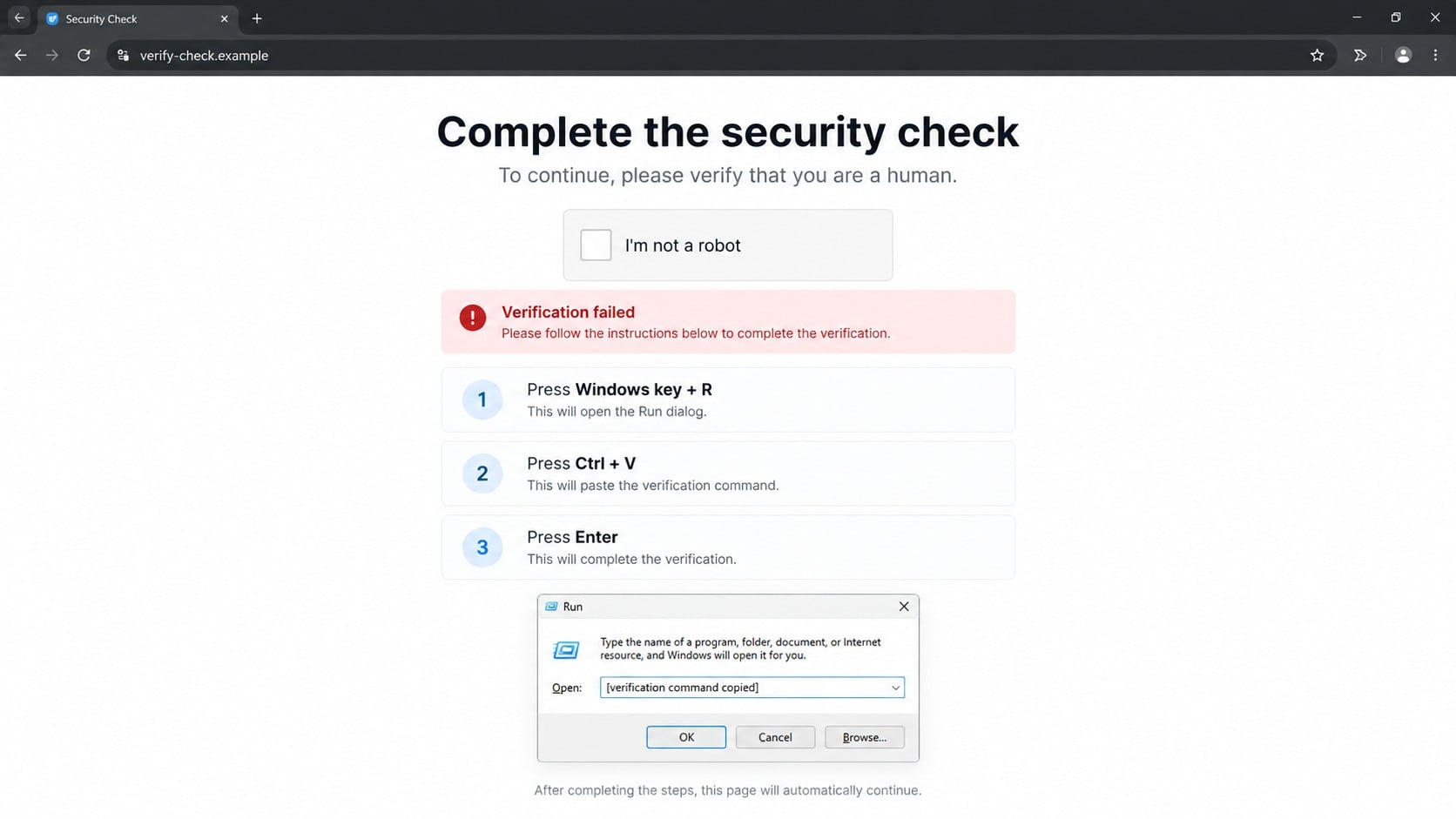 Fake ClickFix verification page used to deliver ChainScript RAT