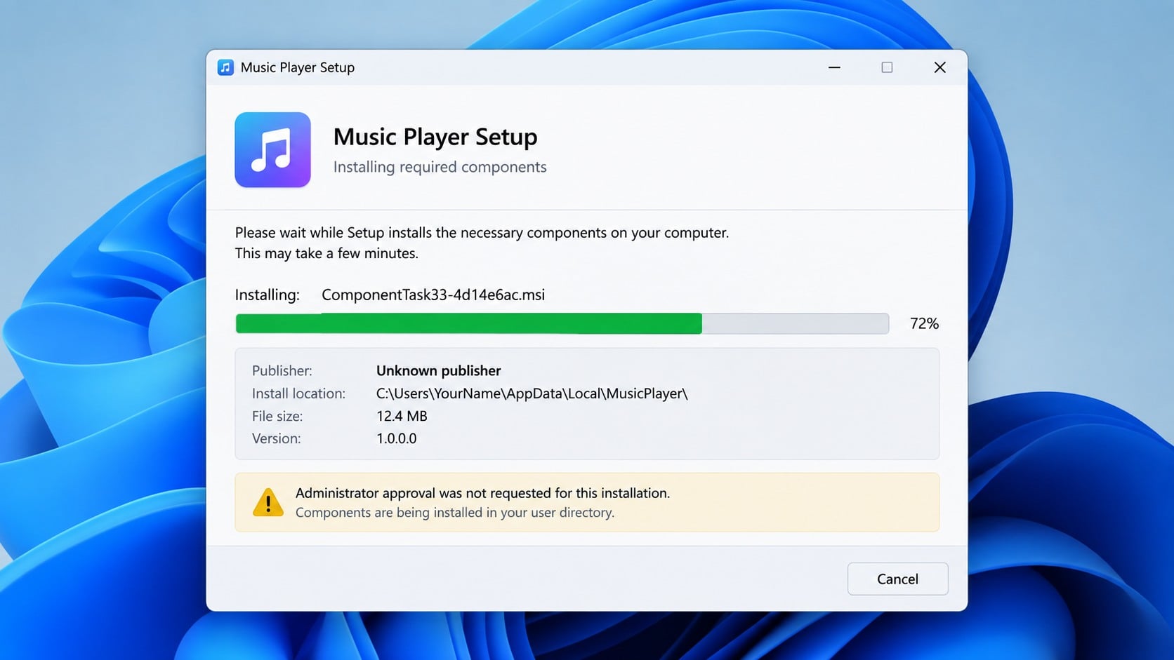 Fake music player installer deploying ChainScript components