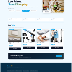 Cheap4Me homepage advertising low-priced home products, fast delivery, cash on delivery and easy returns