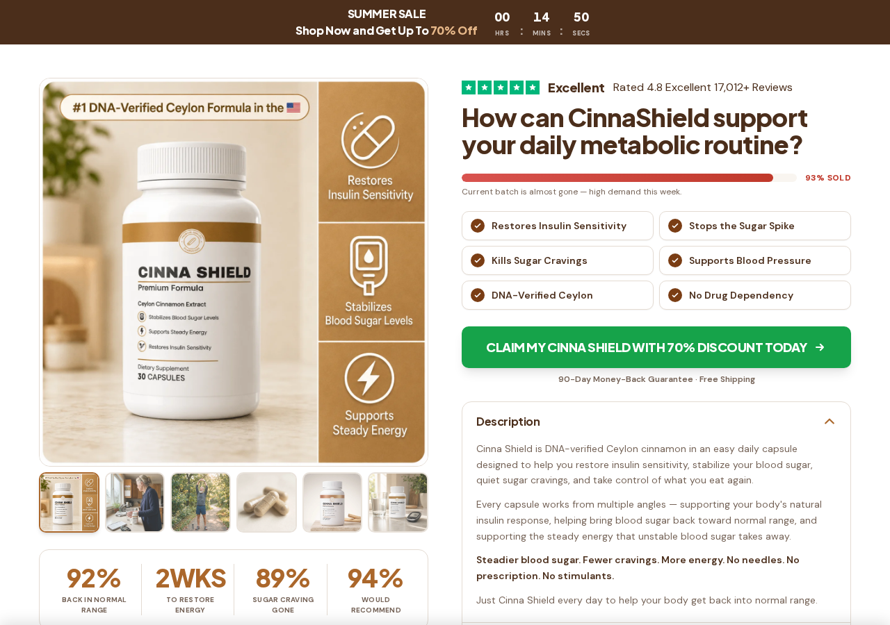 CinnaShield sales page promoting blood sugar and insulin sensitivity benefits