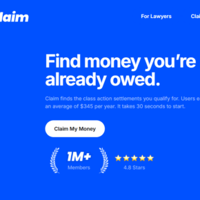 ClaimMoney homepage offering class action settlement matching and filing help