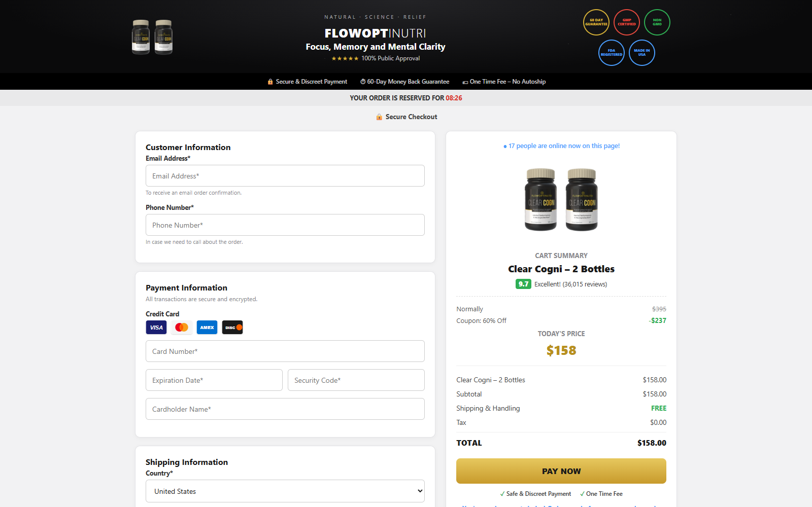 Clear Cogni Reviews: Fake AI Ads Exposed 2 Clear Cogni checkout stating one-time fee and no autoship