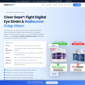Clear Gaze supplement sales page making vision support claims
