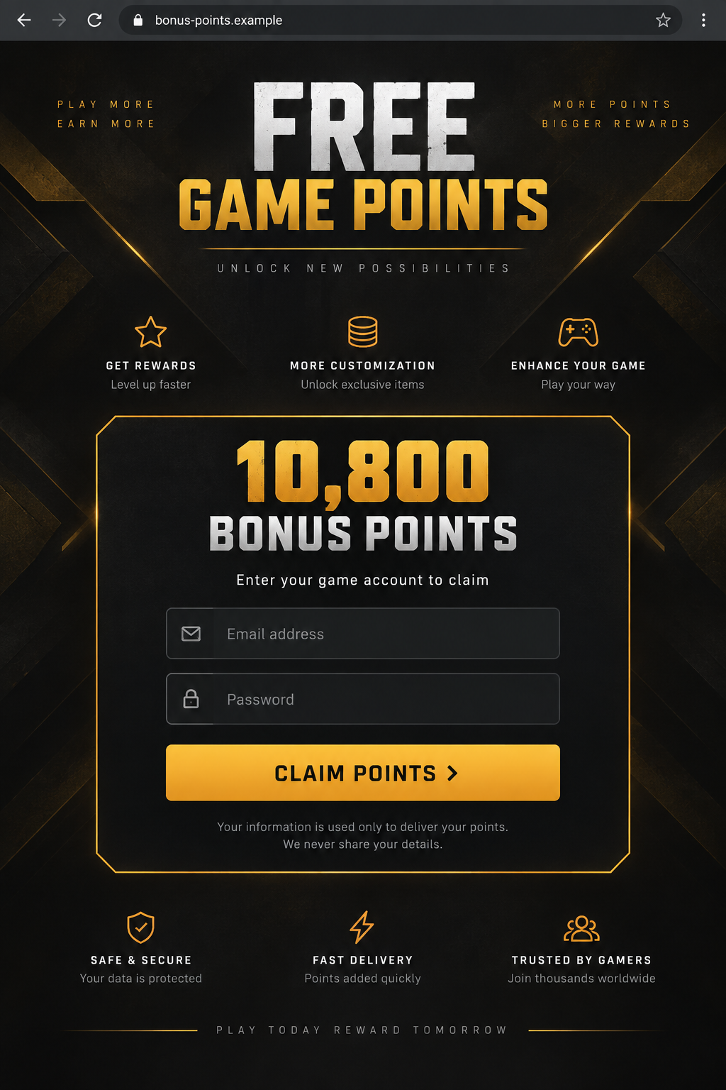 Fake Call of Duty Points Giveaway Steals Accounts 1 Illustrative reconstruction of a fake 10800 game-points giveaway requesting email and password
