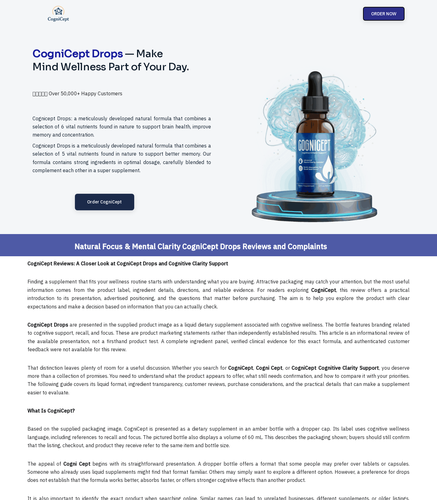 CogniCept Drops Scam Exposed: The Checkout Brand Switch 2 Second CogniCept page showing contradictory five and six nutrient claims