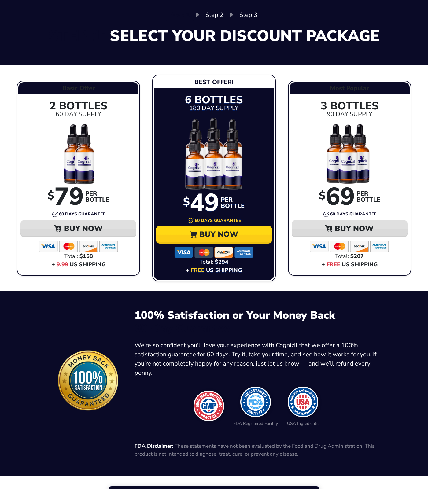 CogniCept Drops Scam Exposed: The Checkout Brand Switch 3 Cognizil package page reached from the CogniCept Drops order button