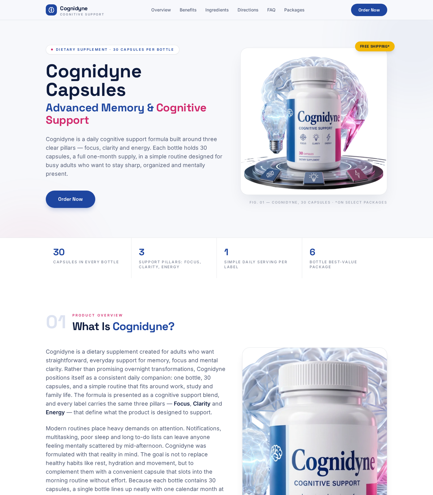 Cognidyne Scam Exposed: Two Sites, Two Different Products 1 Cognidyne supplement website advertising cognitive support capsules