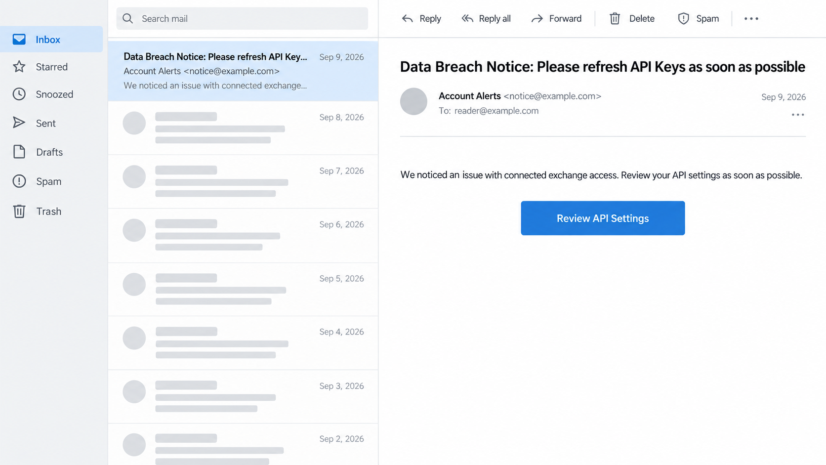 Illustrative reconstruction of the confirmed CoinTracking API key phishing email subject, not an authentic capture