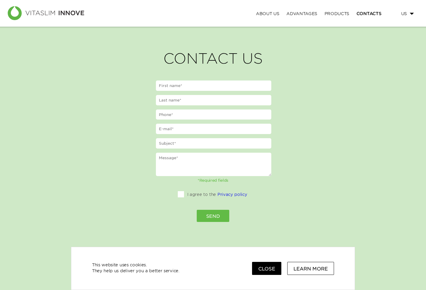 Screenshot of the Vitaslim Innove contact page for Collanol product inquiries