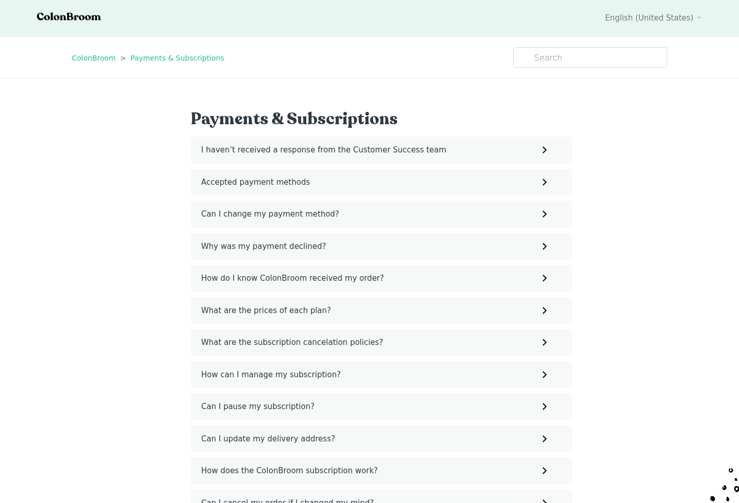 ColonBroom GLP-1 Reviews Exposed: Real Product, Subscription Complaints 2 Screenshot of the official ColonBroom payments and subscriptions help section