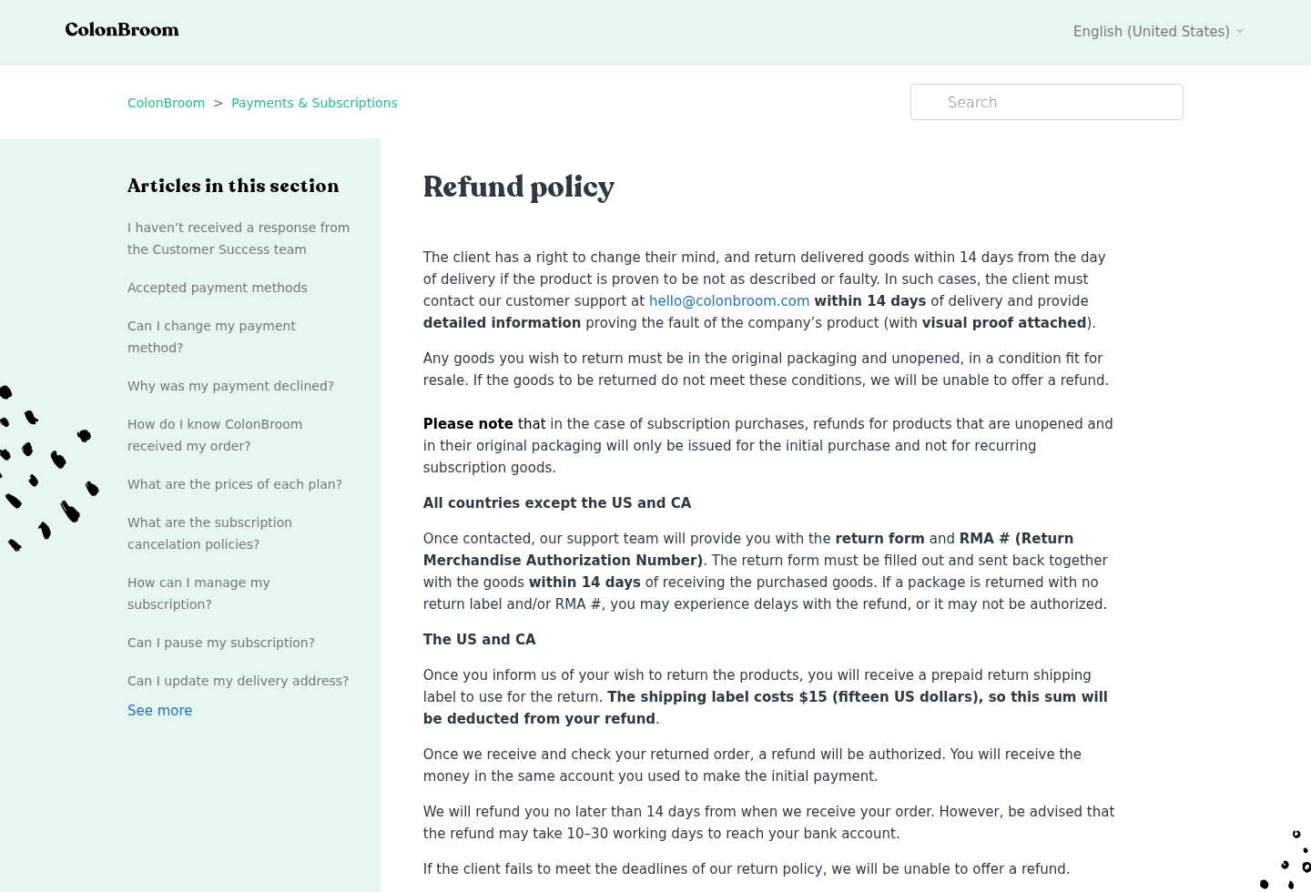 ColonBroom GLP-1 Reviews Exposed: Real Product, Subscription Complaints 3 Screenshot of the official ColonBroom refund policy and recurring subscription exclusion