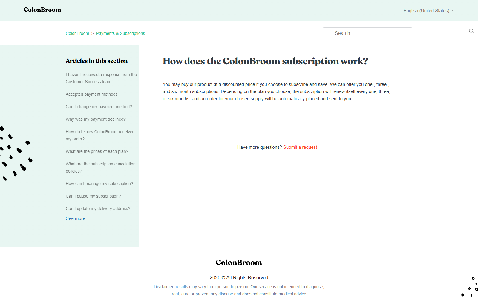 ColonBroom GLP-1 Subscription Trap Exposed 2 ColonBroom help page explaining recurring subscription deliveries