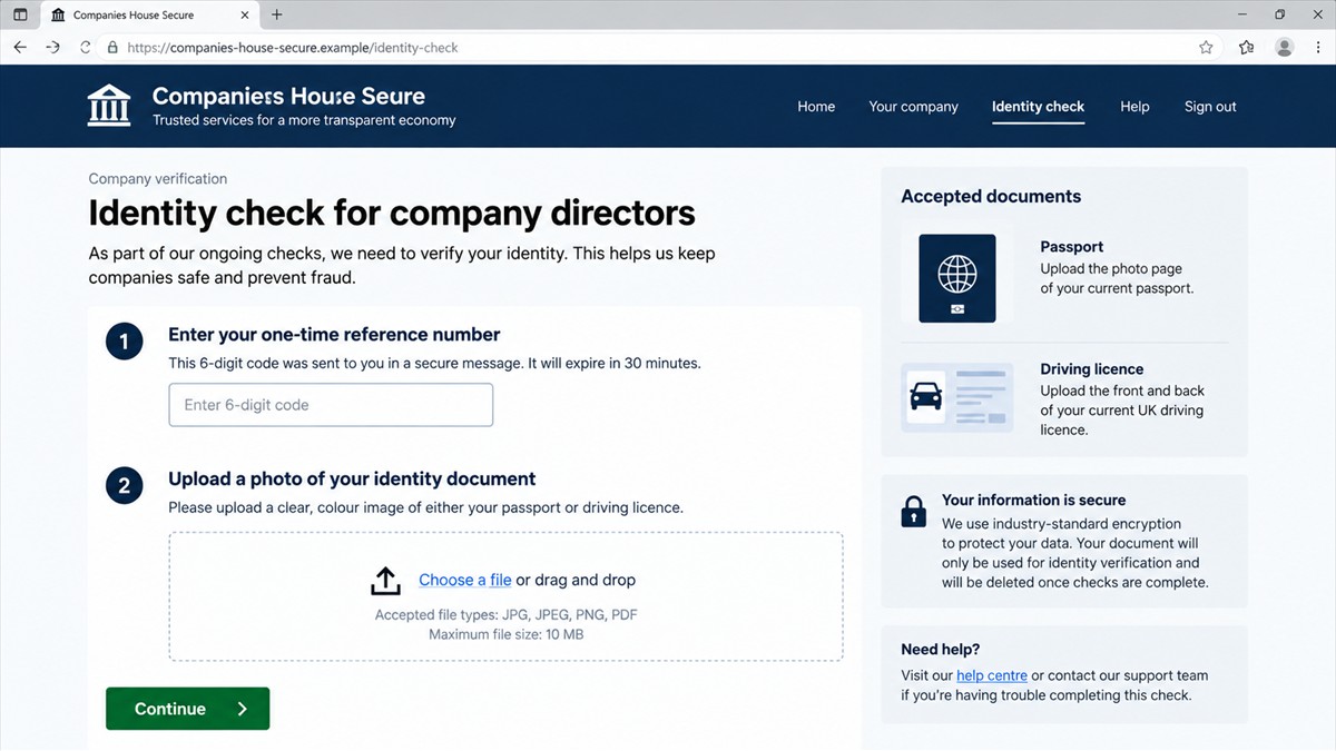 Fake Companies House Emails Steal Identity Documents 2 Reconstruction of a fake Companies House identity portal asking a director to upload identification