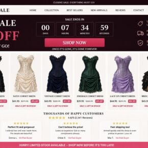 Reconstructed corset dress scam store advertising an unrealistic closing sale