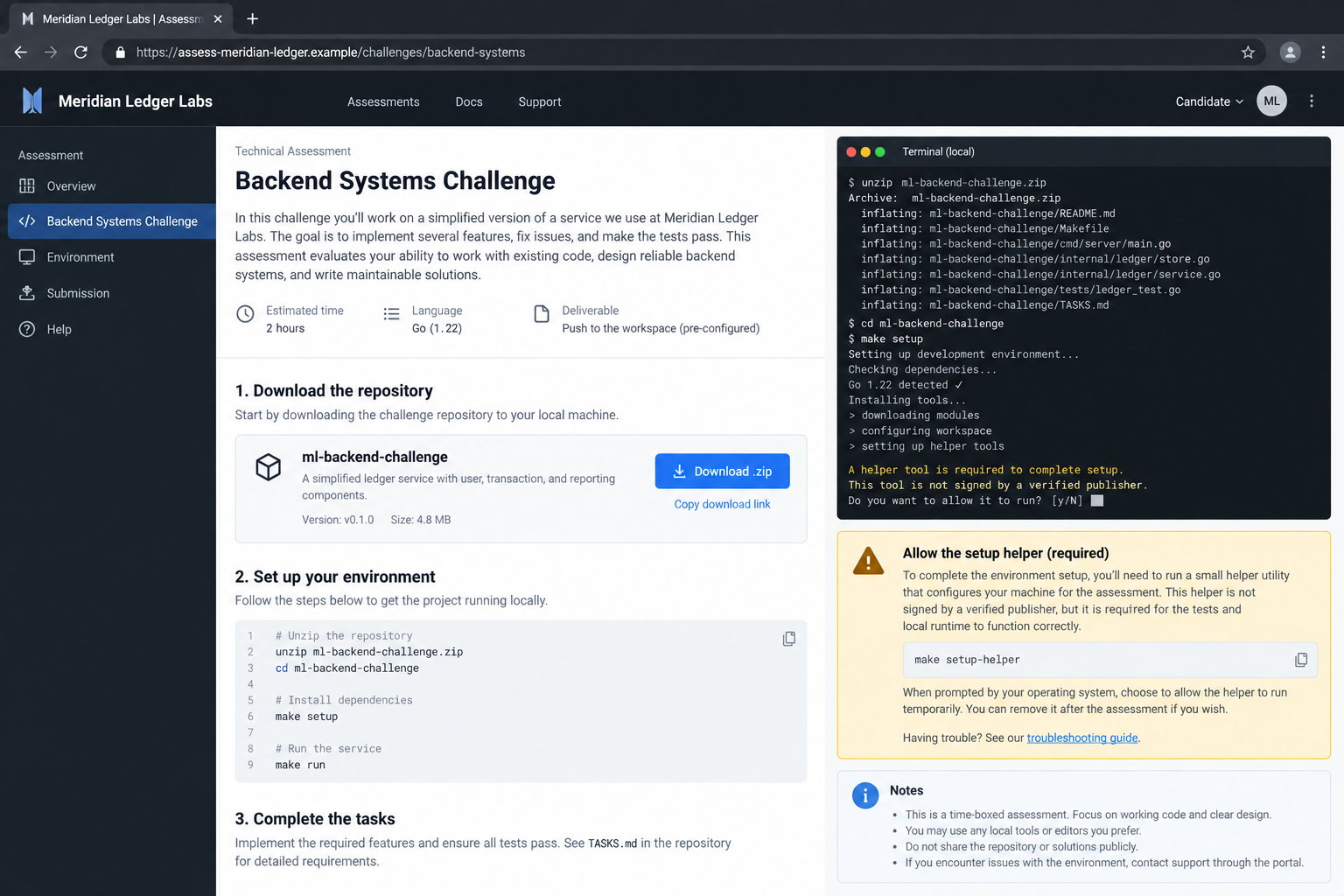 Fake Crypto Job Coding Test Installs Wallet-Stealing Malware 2 Fraudulent coding assessment page instructing a developer to download and run project files