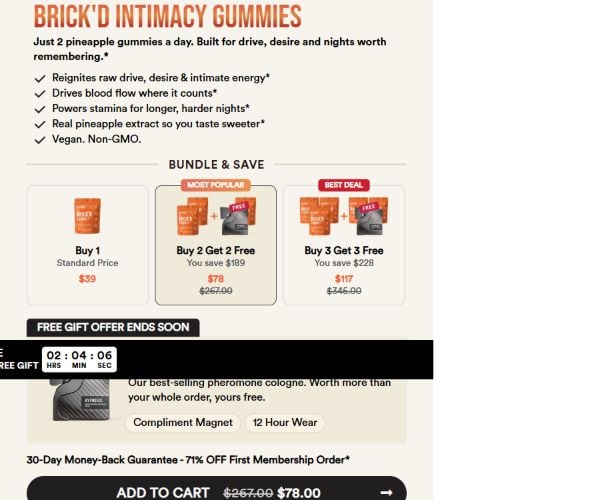 Cupids Brick'd Gummies Exposed: Subscription Terms Buyers Need to Read 2 Cupids Brick'd membership terms showing three-pack refills every 30 days and the separate one-time option