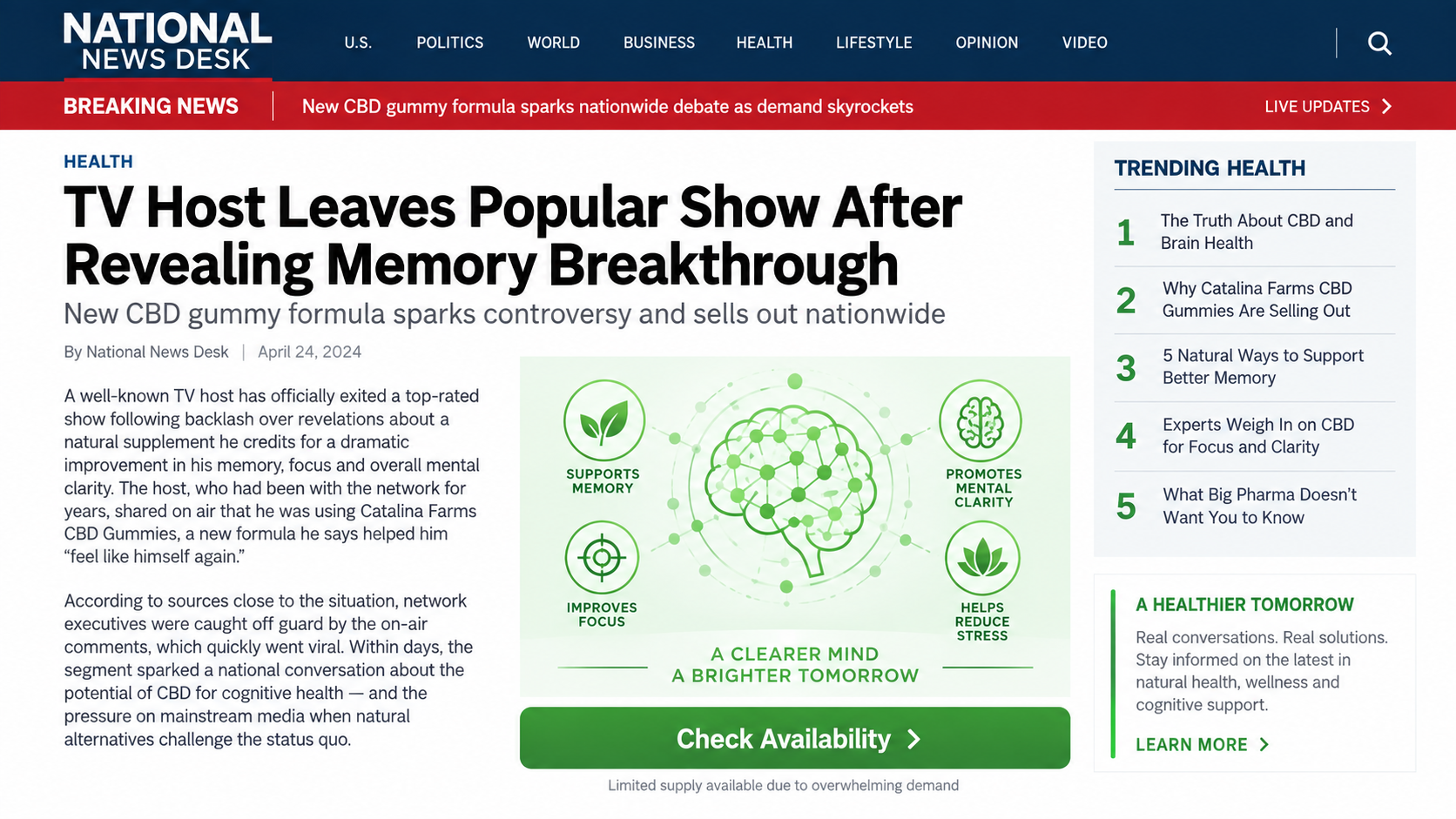 Fake health-news page promoting a television host dementia cure story