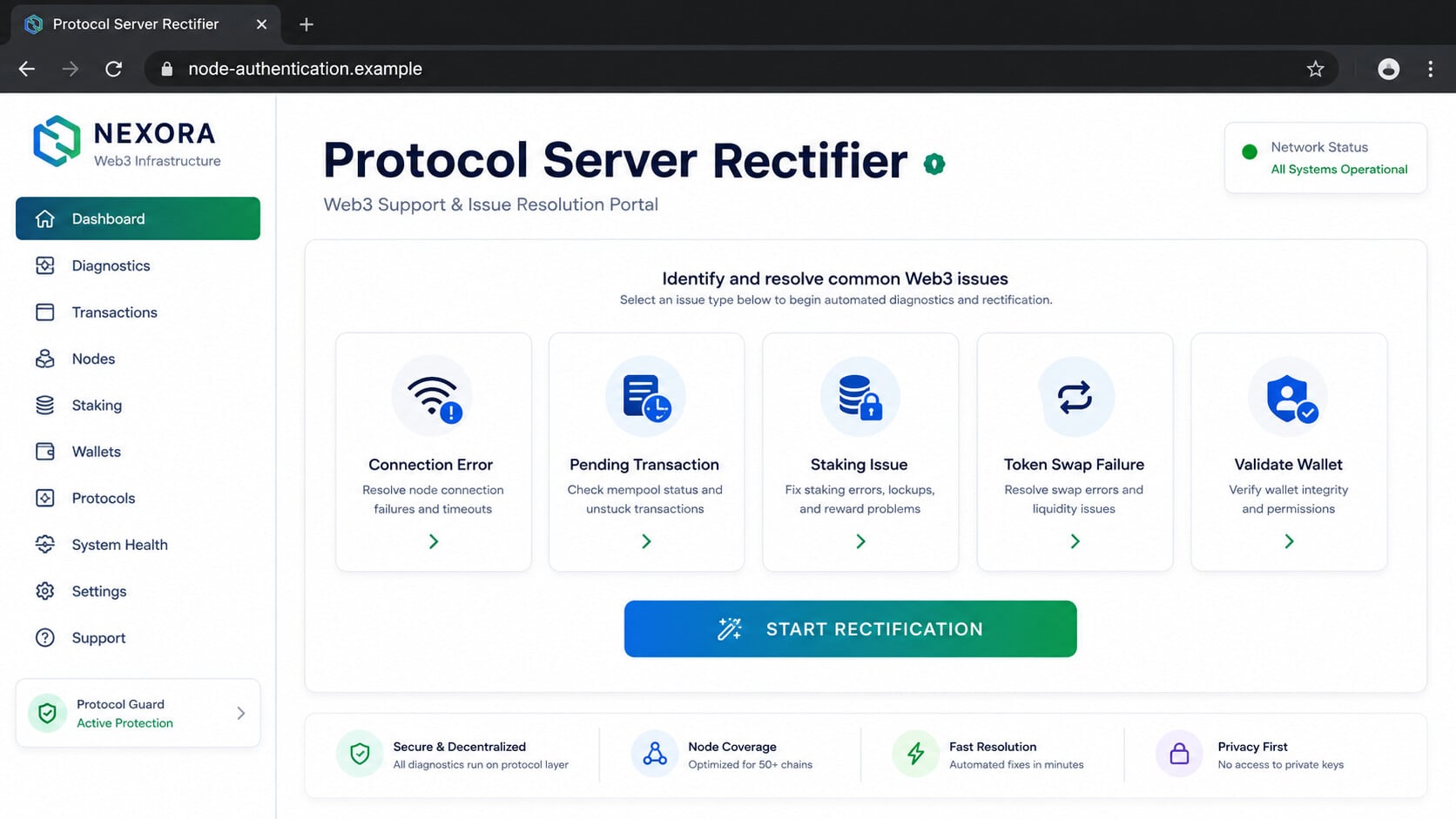 Fake protocol server rectifier portal offering wallet validation