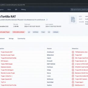Multi-engine analysis showing DarkTortilla RAT detected as malicious