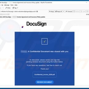 Fake DocuSign confidential invoice and insurance policy update email