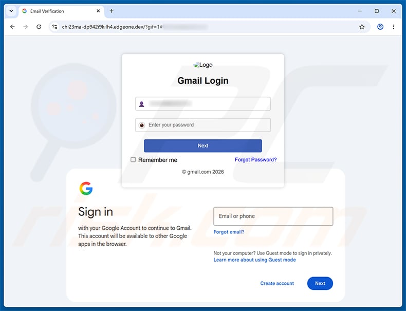 DocuSign Confidential Document Email Scam: Fake Gmail Login Page Exposed 2 Counterfeit Gmail login on an unrelated EdgeOne website reached from the fake DocuSign email