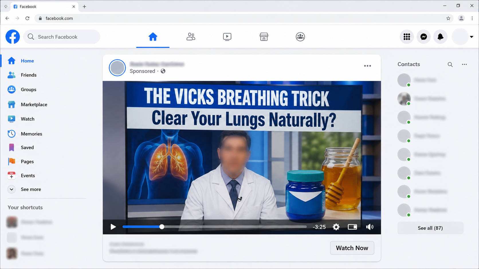 Fake social media video promoting a Vicks breathing trick