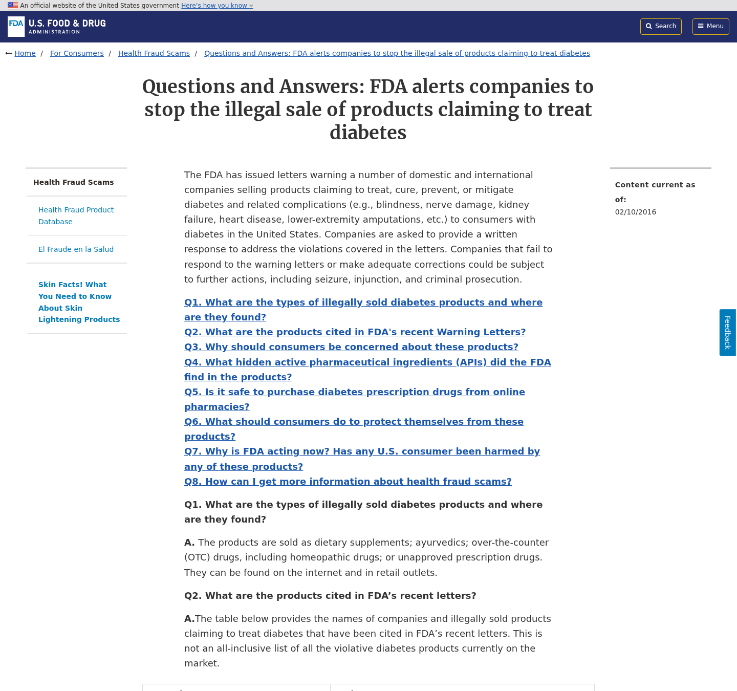 FDA consumer warning about fraudulent products marketed for diabetes treatment