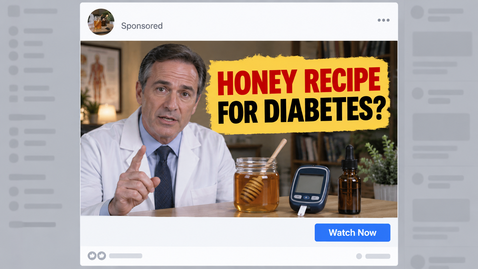 Fake social media advertisement promoting a Dr. William Li honey recipe for diabetes