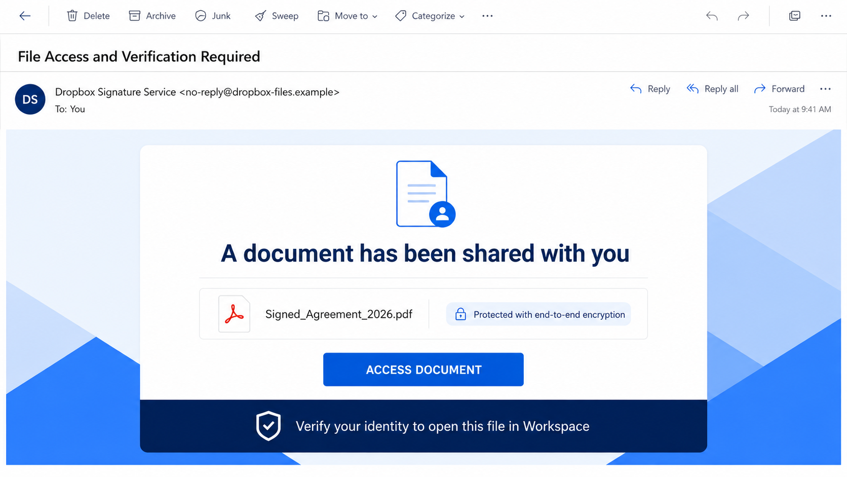Dropbox File Access Scam Exposed: Fake Verification Email Investigated 1 Fake Dropbox file access and verification email with an access document button