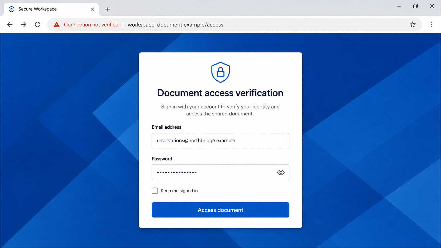Dropbox File Access Scam Exposed: Fake Verification Email Investigated 2 Fake secure workspace password page on an unrelated document domain