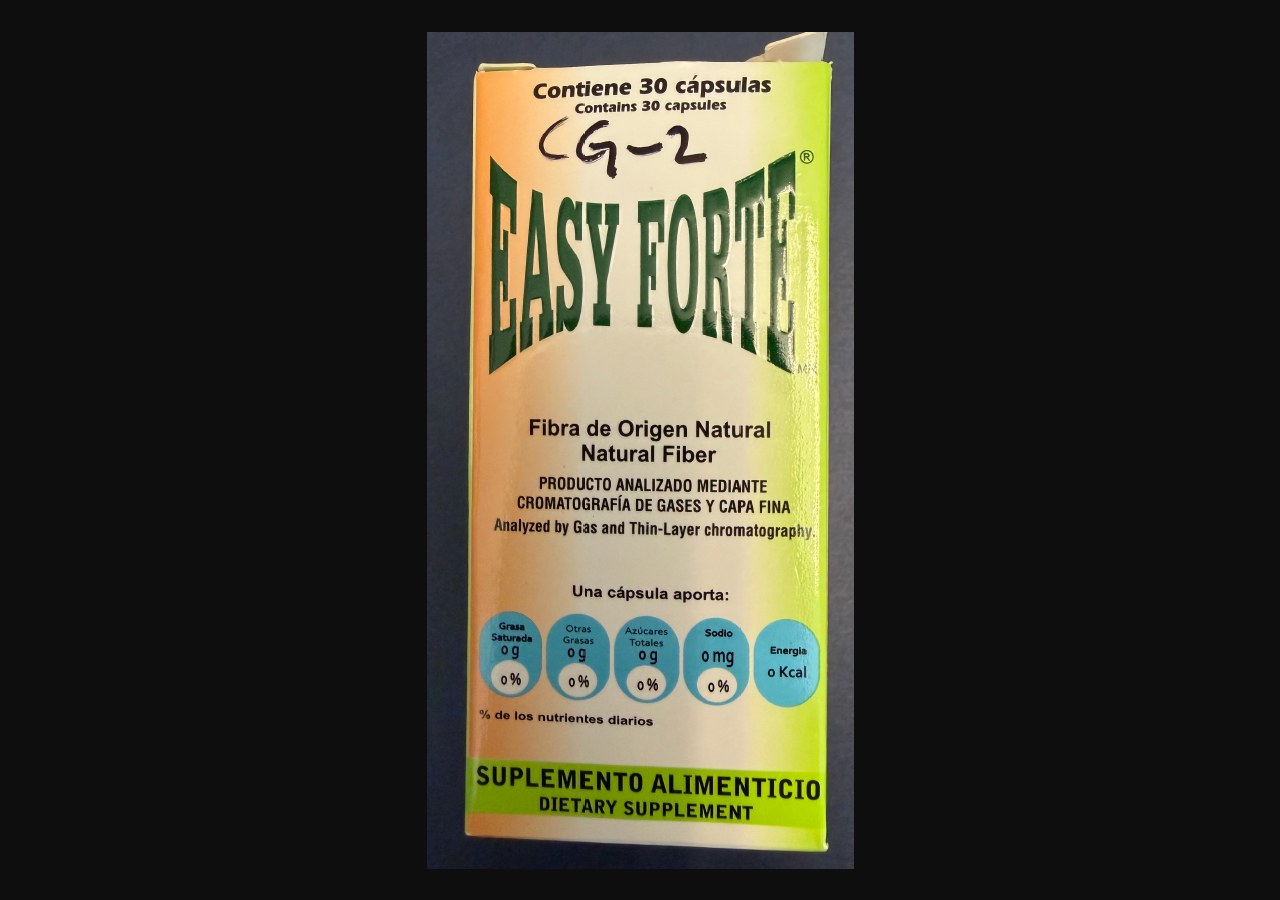 Easy Forte Natural Fiber FDA Alert: Toxic Yellow Oleander Found in Capsules 1 FDA image of the front of an Easy Forte Natural Fiber supplement package