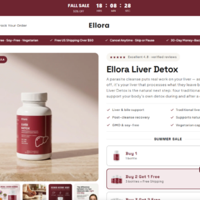Screenshot of Ellora Liver Detox page linking the product to parasite cleanse recovery