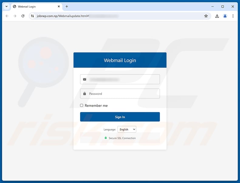 Counterfeit Webmail Login page hosted on jobnep.com.np asking for an email password